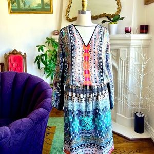 Clover Canyon Multi Long Sleeve V-neck Dress Size S